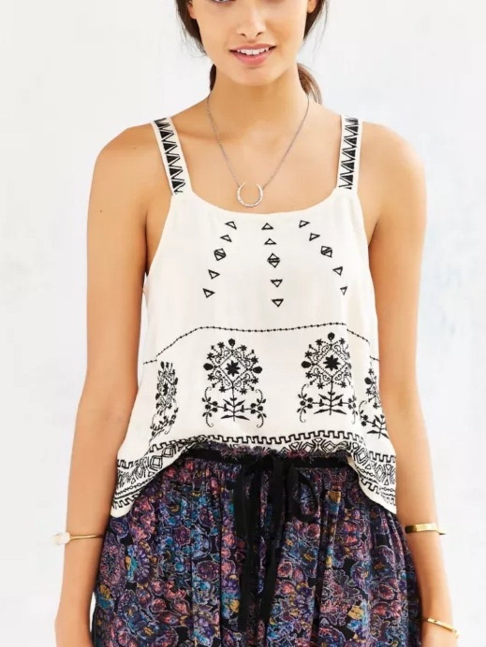 Patrons of Peace Black and White Embroidered Tank Top